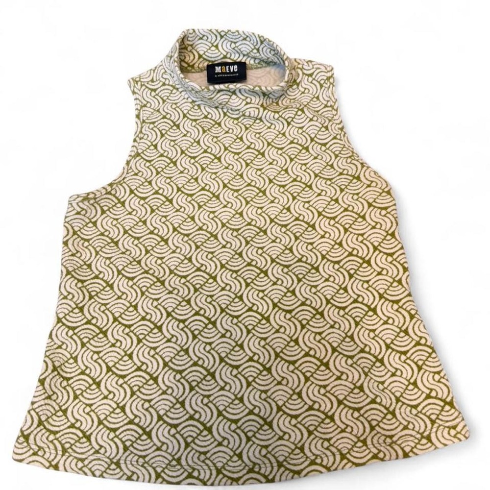 Anthropologie Maeve green and white patterned tank top Size XS